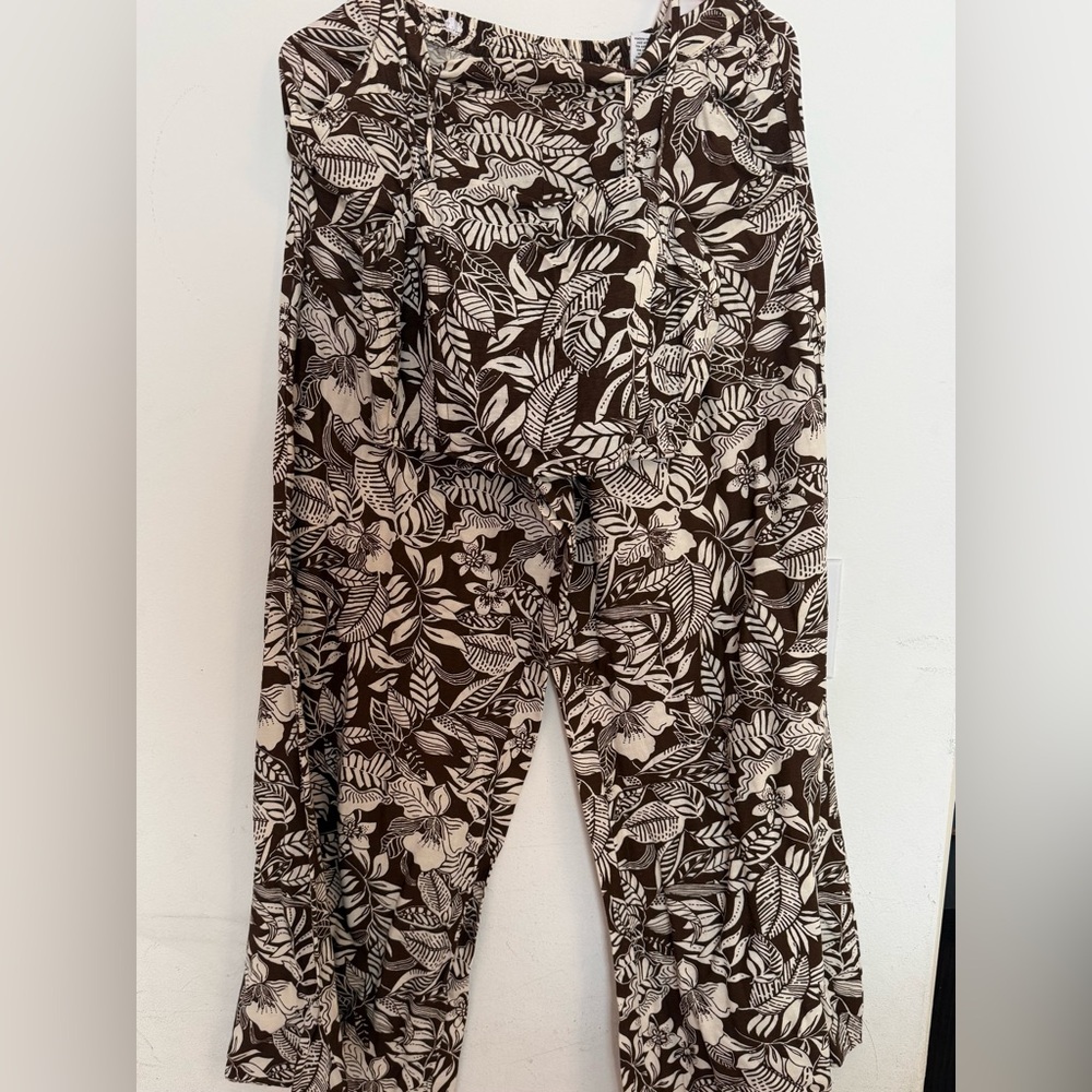 Brown and White Floral Top and Pants